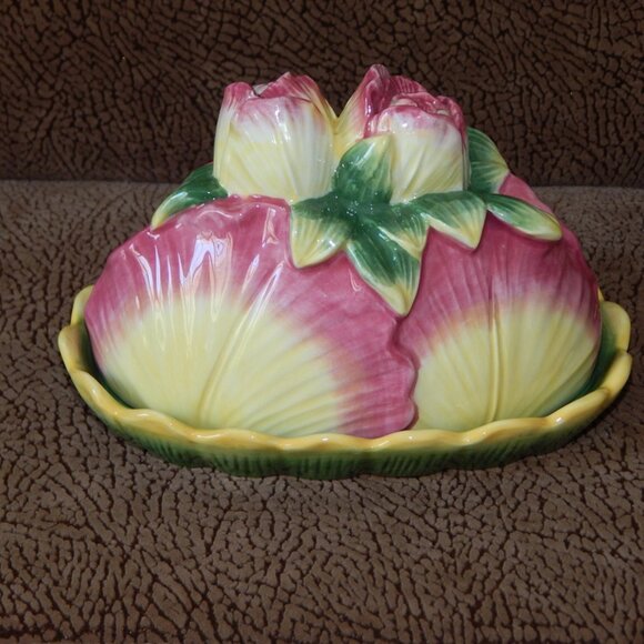 Corner Ruby Botanical Collection Roses Flower Multicolor Butter Dish Ceramic NEW - Picture 7 of 11